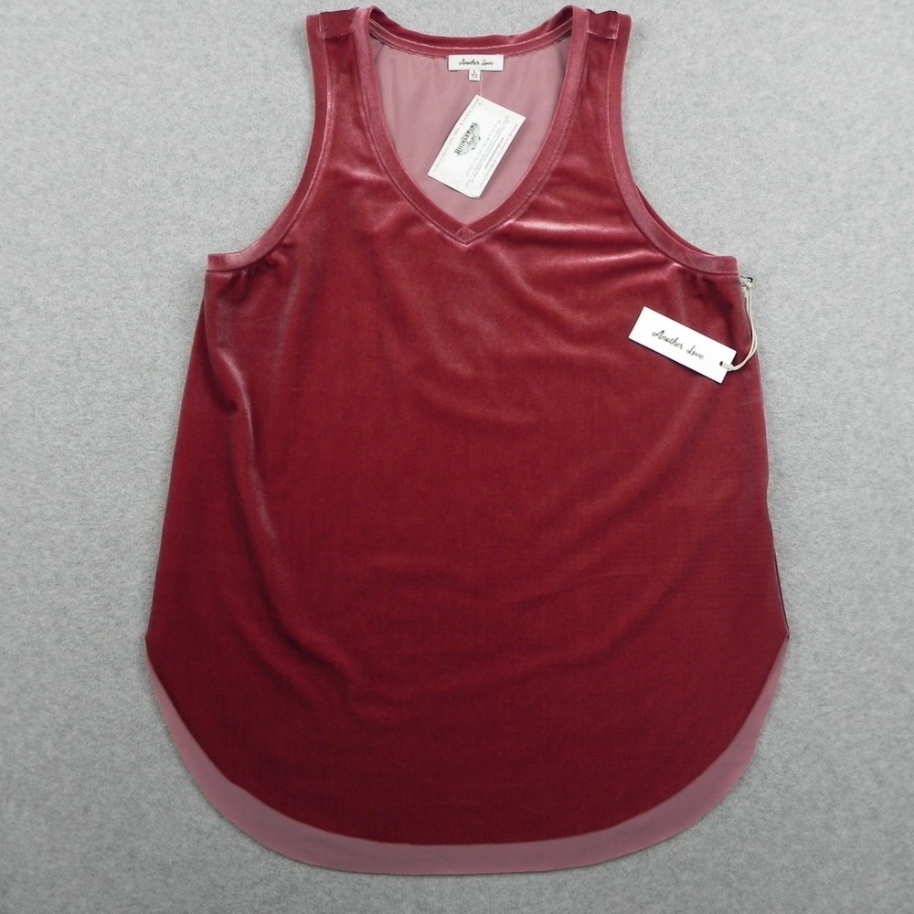 Another Love Tank Top Womens Large V-Neck Casual Red Velvet Sleeveless NWT